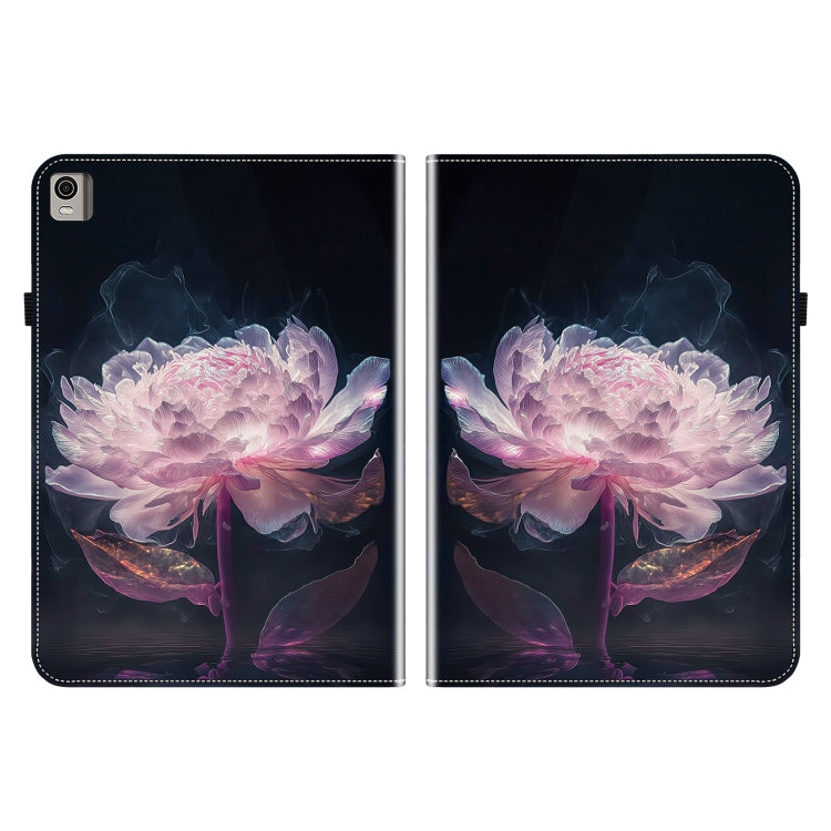 For Nokia T21 Crystal Texture Painted Leather Tablet Case(Purple Peony) - Nokia by PMC TechLife | Online Shopping South Africa | PMC TechLife | Buy Now Pay Later Mobicred