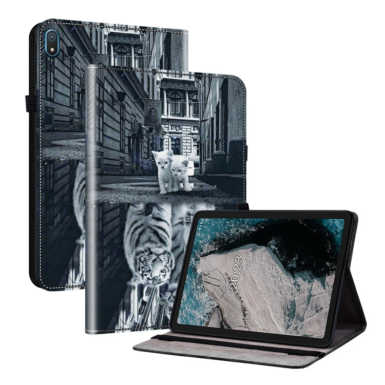For Nokia T20 10.4 2021 Crystal Texture Painted Leather Tablet Case(Cat Reflection Tiger) - Nokia by PMC TechLife | Online Shopping South Africa | PMC TechLife | Buy Now Pay Later Mobicred