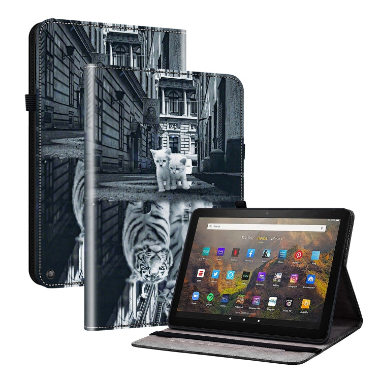 For Amazon Fire HD10 / HD10 Plus 2021 Crystal Texture Painted Leather Smart Tablet Case(Cat Reflection Tiger) - Amazon by PMC TechLife | Online Shopping South Africa | PMC TechLife | Buy Now Pay Later Mobicred