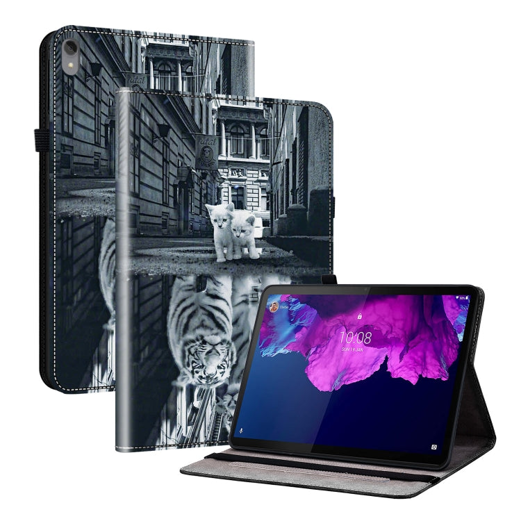 For Lenovo Tab P11 / Xiaoxin Pad Plus Crystal Texture Painted Leather Tablet Case(Cat Reflection Tiger) - Lenovo by PMC TechLife | Online Shopping South Africa | PMC TechLife | Buy Now Pay Later Mobicred