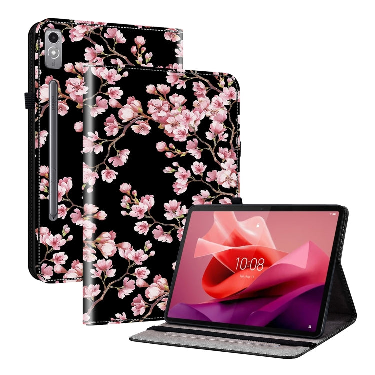 For Lenovo Tab P12 12.7 Crystal Texture Painted Leather Tablet Case(Plum Bossom) - Lenovo by PMC TechLife | Online Shopping South Africa | PMC TechLife | Buy Now Pay Later Mobicred