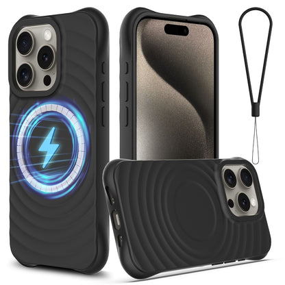 For iPhone 16 Pro Wave Texture MagSafe Magnetic Liquid Silicone Phone Case(Black) - iPhone 16 Pro Cases by PMC Jewellery | Online Shopping South Africa | PMC Jewellery | Buy Now Pay Later Mobicred