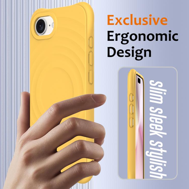 For iPhone 16e Wave Texture MagSafe Magnetic Liquid Silicone Phone Case(Yellow) - iPhone 16e Cases by PMC TechLife | Online Shopping South Africa | PMC TechLife | Buy Now Pay Later Mobicred
