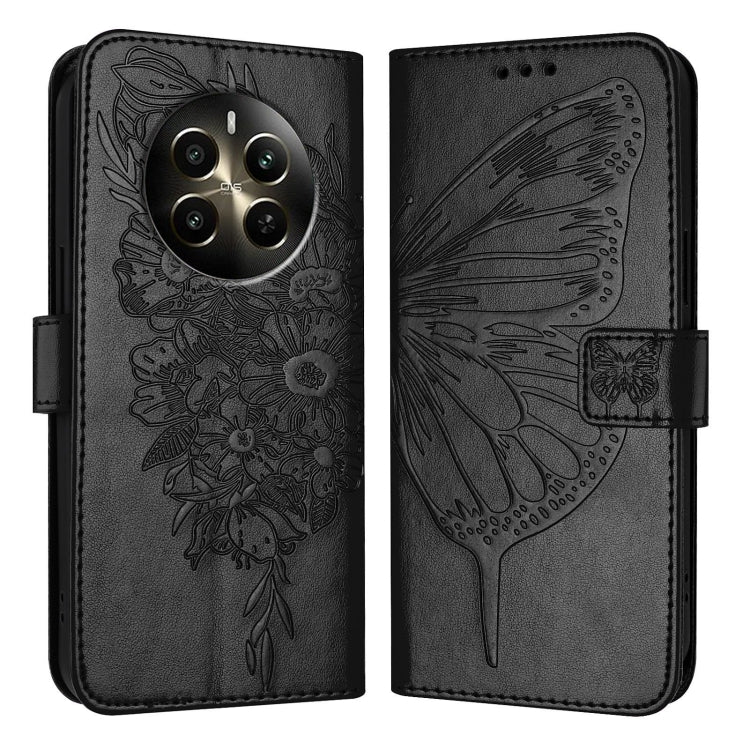 For Realme 12+ Global/Narzo 70 Pro India Embossed Butterfly Leather Phone Case(Black) - Realme Cases by PMC Jewellery | Online Shopping South Africa | PMC Jewellery | Buy Now Pay Later Mobicred