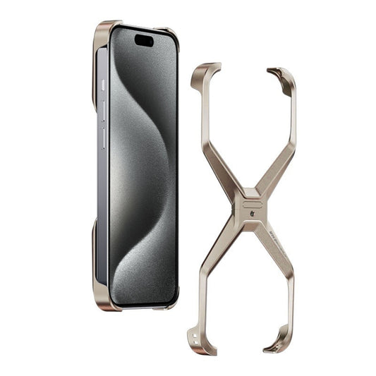 For iPhone 15 Pro Max Frameless X-shaped Metal Phone Case(Titanium Gold) - iPhone 15 Pro Max Cases by PMC Jewellery | Online Shopping South Africa | PMC Jewellery | Buy Now Pay Later Mobicred