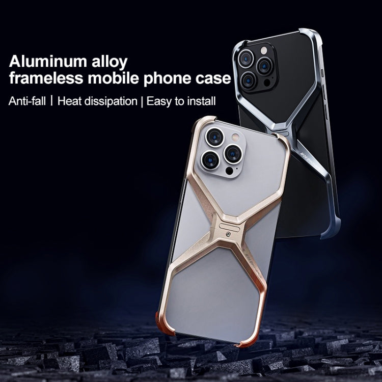For iPhone 15 Pro Frameless X-shaped Metal Phone Case(Titanium Gold) - free shipping - PMC Jewellery - Order now!