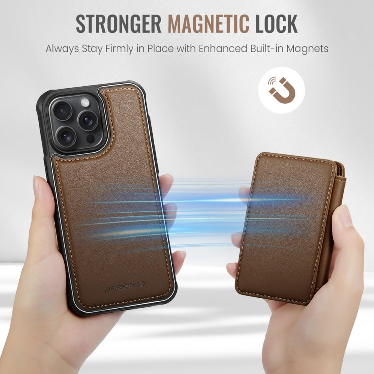 For iPhone 15 JEEHOOD J05 Business Magnetic Style RFID Leather Phone Case(Brown) - iPhone 15 Cases by JEEHOOD | Online Shopping South Africa | PMC Jewellery | Buy Now Pay Later Mobicred