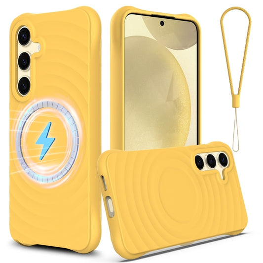 For Samsung Galaxy S25 5G Wave Texture MagSafe Magnetic Liquid Silicone Phone Case(Yellow) - Galaxy S25 5G Cases by PMC Jewellery | Online Shopping South Africa | PMC Jewellery | Buy Now Pay Later Mobicred