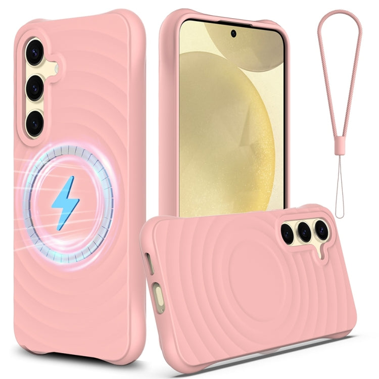 For Samsung Galaxy S25 5G Wave Texture MagSafe Magnetic Liquid Silicone Phone Case(Pink) - Galaxy S25 5G Cases by PMC Jewellery | Online Shopping South Africa | PMC Jewellery | Buy Now Pay Later Mobicred