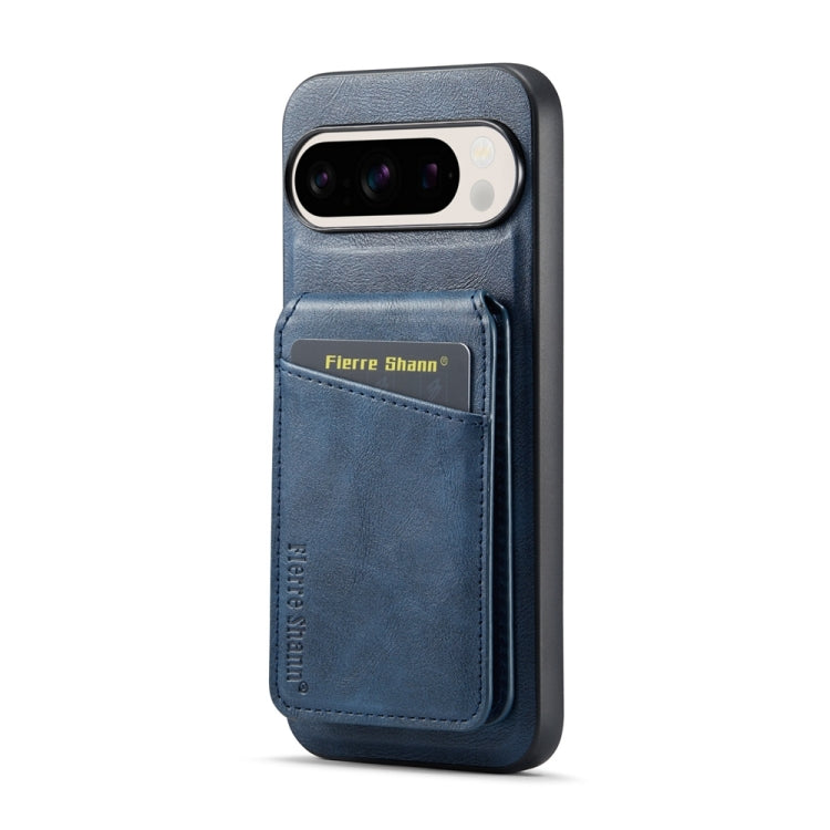 For Google Pixel 9 Pro Fierre Shann Oil Wax Cow Leather Magnetic Card Holder Phone Case(Blue) - Google Cases by FIERRE SHANN | Online Shopping South Africa | PMC Jewellery | Buy Now Pay Later Mobicred