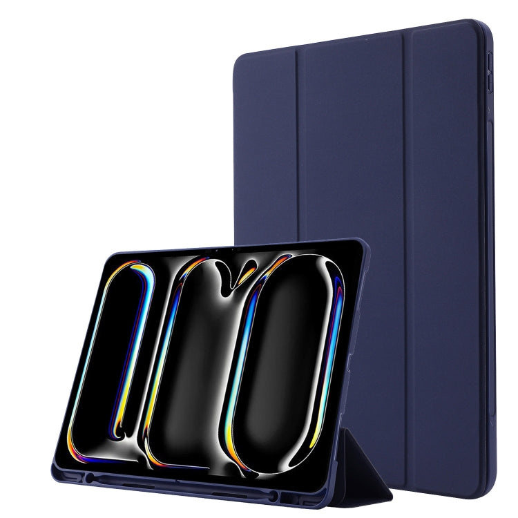 For iPad Pro 11 2024 Skin Feel Tri-fold Leather Tablet Case with Pen Slot(Dark Blue) - iPad Pro 11 2024 Cases by PMC Jewellery | Online Shopping South Africa | PMC Jewellery | Buy Now Pay Later Mobicred