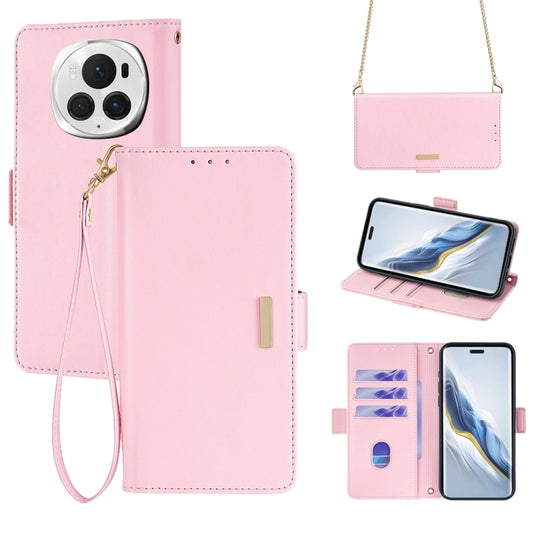 For Honor Magic6 Pro Crossbody Chain Leather Phone Case(Pink) - Honor Cases by PMC Jewellery | Online Shopping South Africa | PMC Jewellery | Buy Now Pay Later Mobicred