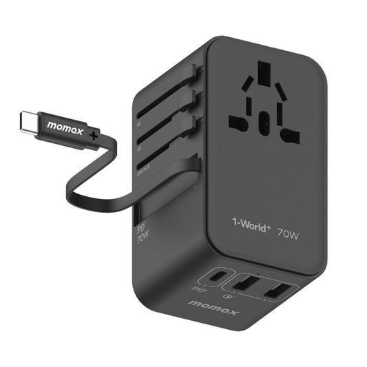 MOMAX 1-World+ 70W Gallium Nitride Expansion Cable Global Conversion Socket Power Adapter(Black) - USB Charger by MOMAX | Online Shopping South Africa | PMC Jewellery | Buy Now Pay Later Mobicred