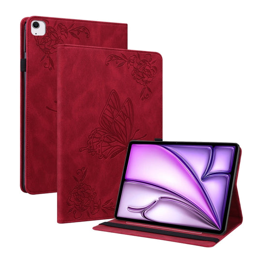 For iPad Air 11 2024 Butterfly Flower Embossed Leather Tablet Case(Red) - iPad Air 11 2025 / 2024 Cases by PMC Jewellery | Online Shopping South Africa | PMC Jewellery | Buy Now Pay Later Mobicred