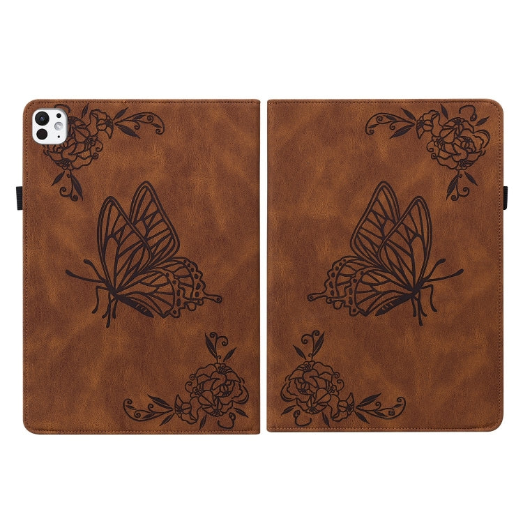 For iPad Pro 11 2024 Butterfly Flower Embossed Leather Tablet Case(Brown) - iPad Pro 11 2024 Cases by PMC Jewellery | Online Shopping South Africa | PMC Jewellery | Buy Now Pay Later Mobicred