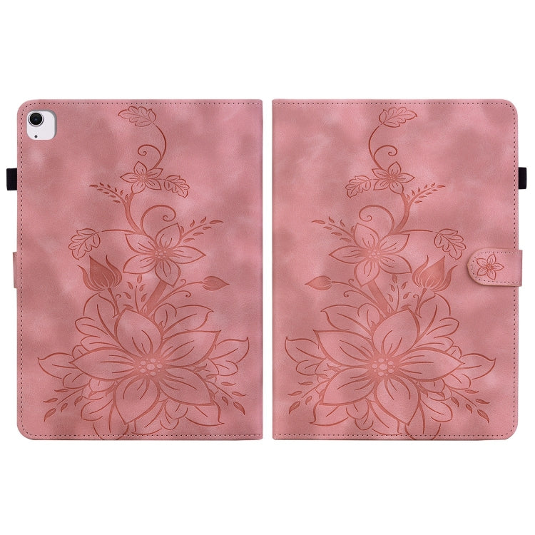 For iPad Air 13 2024 Lily Embossed Leather Smart Tablet Case(Pink) - iPad Air 13 2024 Cases by PMC Jewellery | Online Shopping South Africa | PMC Jewellery | Buy Now Pay Later Mobicred