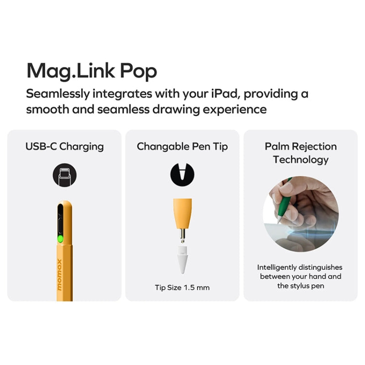 MOMAX TP10 Mag Link Pop Rainbow Touch Pen Capacitive Pen(Yellow) - Stylus Pen by MOMAX | Online Shopping South Africa | PMC Jewellery | Buy Now Pay Later Mobicred