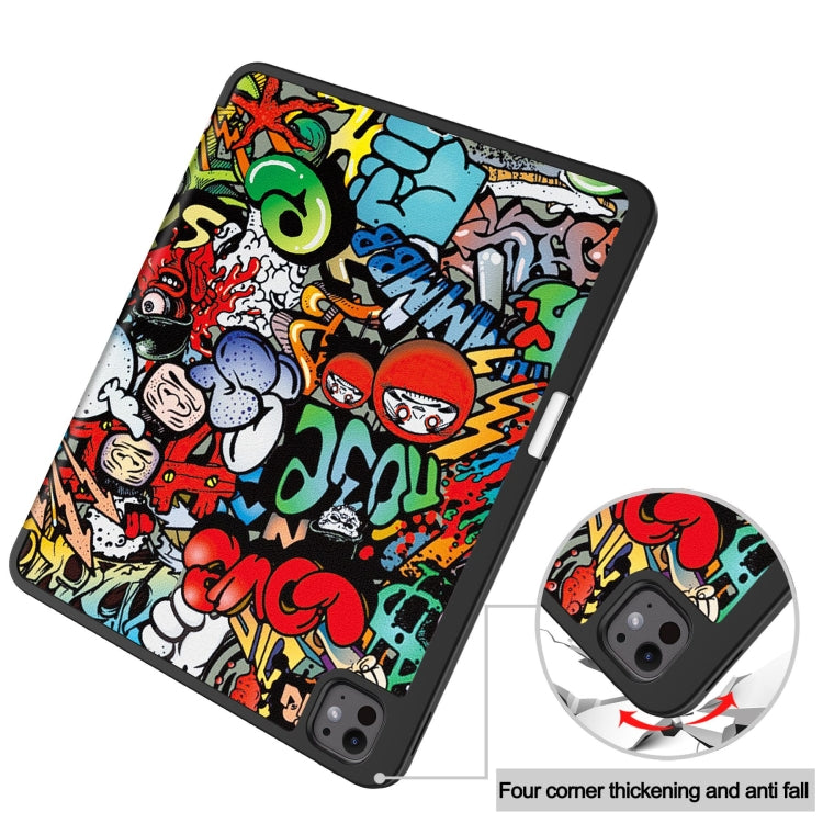 For iPad Pro 13 2024 Custer Painted 3-Fold Holder Smart Leather Tablet Case with Pen Tray(Graffiti) - iPad Pro 13 2024 Cases by PMC TechLife | Online Shopping South Africa | PMC TechLife | Buy Now Pay Later Mobicred