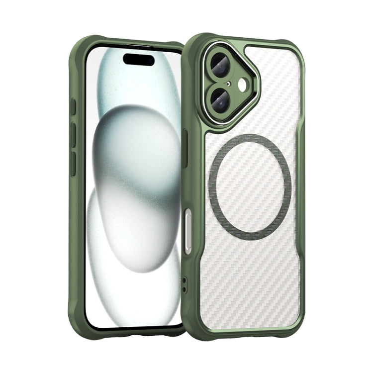 For iPhone 16 Carbon Fiber Texture MagSafe Translucent Phone Case(Green) - iPhone 16 Cases by PMC Jewellery | Online Shopping South Africa | PMC Jewellery | Buy Now Pay Later Mobicred