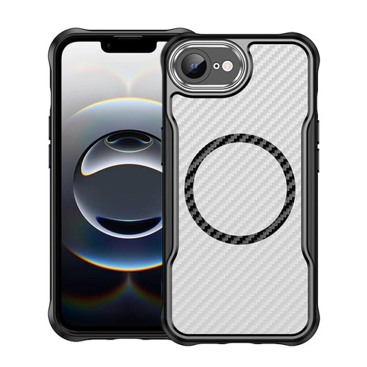 For iPhone 16e Carbon Fiber Texture MagSafe Translucent Phone Case(Black) - iPhone 16e Cases by PMC Jewellery | Online Shopping South Africa | PMC Jewellery | Buy Now Pay Later Mobicred