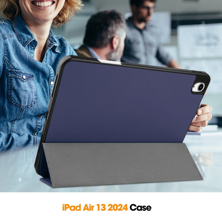 For iPad Air 13 2024 Custer TPU Pure Color 3-Fold Holder Smart Leather Tablet Case with Pen Tray(Dark Blue) - iPad Air 13 2024 Cases by PMC Jewellery | Online Shopping South Africa | PMC Jewellery | Buy Now Pay Later Mobicred