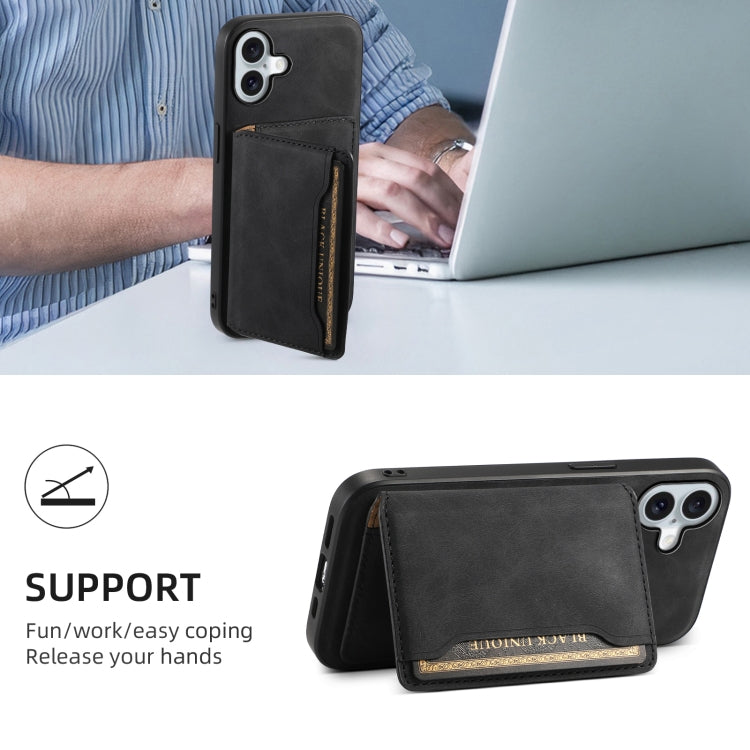 For iPhone 16 Denior D13 Retro Texture Leather MagSafe Card Bag Phone Case(Black) - iPhone 16 Cases by Denior | Online Shopping South Africa | PMC Jewellery | Buy Now Pay Later Mobicred