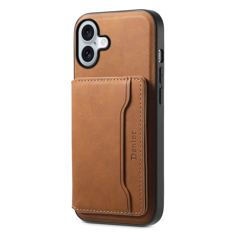For iPhone 16 Plus Denior D13 Retro Texture Leather MagSafe Card Bag Phone Case(Brown) - iPhone 16 Plus Cases by Denior | Online Shopping South Africa | PMC TechLife | Buy Now Pay Later Mobicred