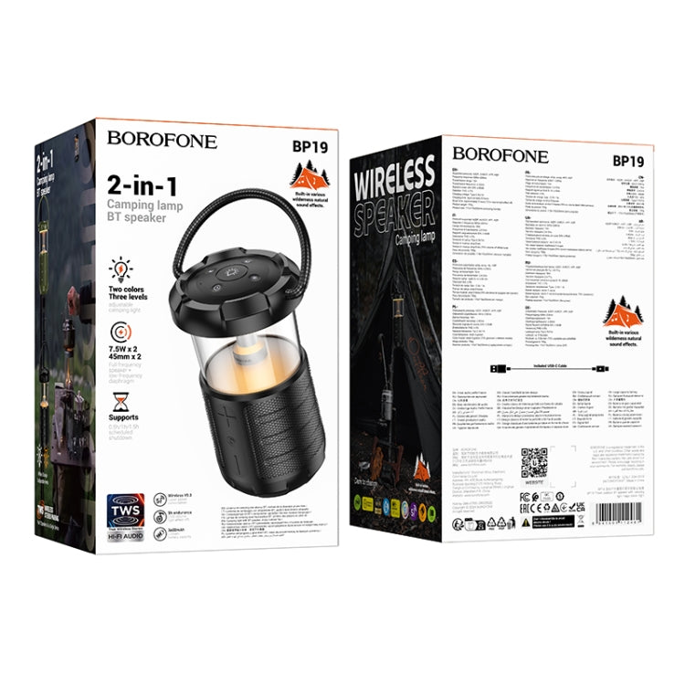 Borofone BP19 Travel Outdoor Bt Speaker With Camping Light(Black) - Desktop Speaker by Borofone | Online Shopping South Africa | PMC Jewellery | Buy Now Pay Later Mobicred