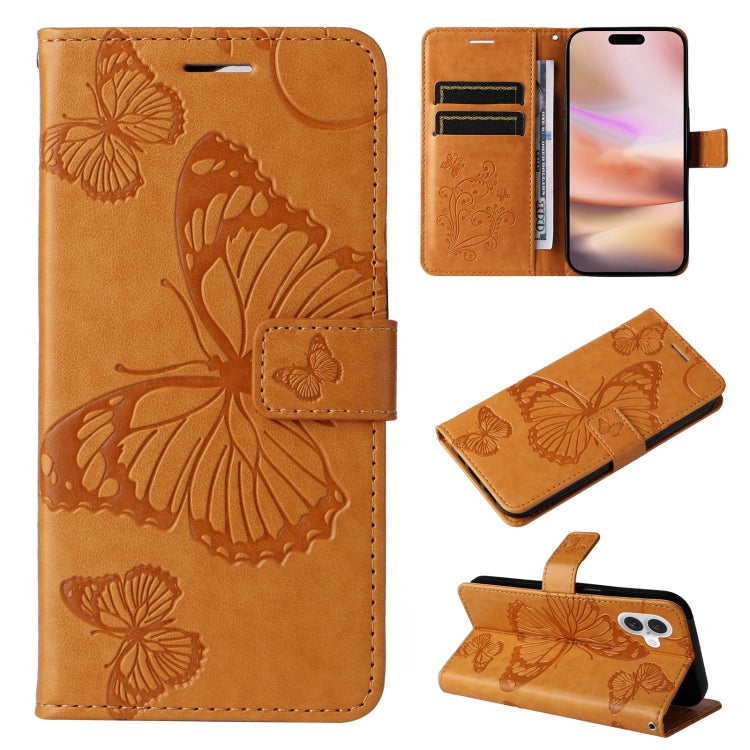 For iPhone 16 Plus 3D Butterfly Embossed Pattern Flip Leather Phone Case(Yellow) - iPhone 16 Plus Cases by PMC TechLife | Online Shopping South Africa | PMC TechLife | Buy Now Pay Later Mobicred