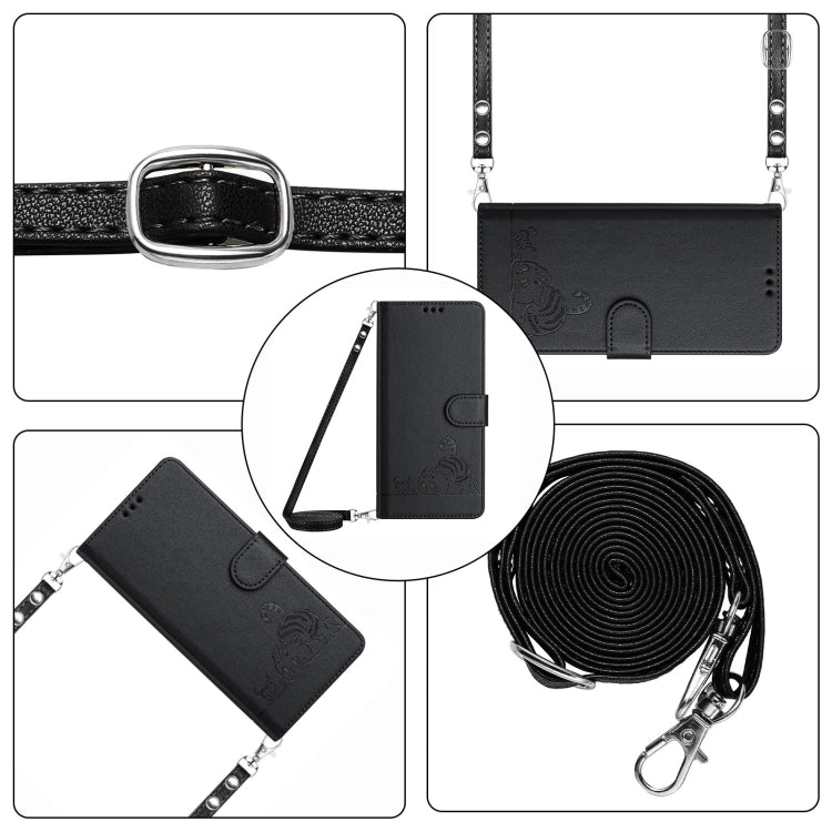 For Google Pixel 9 Pro XL Cat Rat Embossed Pattern RFID Leather Phone Case with Lanyard(Black) - Google Cases by PMC TechLife | Online Shopping South Africa | PMC TechLife | Buy Now Pay Later Mobicred