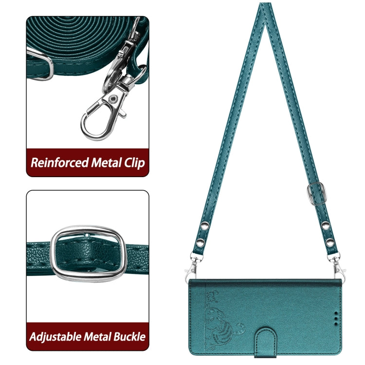 For Google Pixel 9 Pro XL Cat Rat Embossed Pattern RFID Leather Phone Case with Lanyard(Peacock Green) - Google Cases by PMC TechLife | Online Shopping South Africa | PMC TechLife | Buy Now Pay Later Mobicred