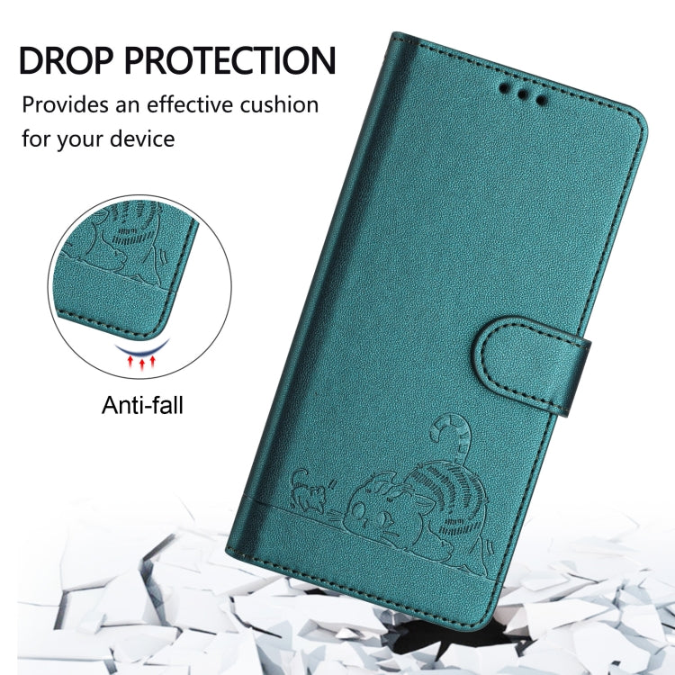 For Google Pixel 9 Pro XL Cat Rat Embossed Pattern RFID Leather Phone Case with Lanyard(Peacock Green) - Google Cases by PMC TechLife | Online Shopping South Africa | PMC TechLife | Buy Now Pay Later Mobicred