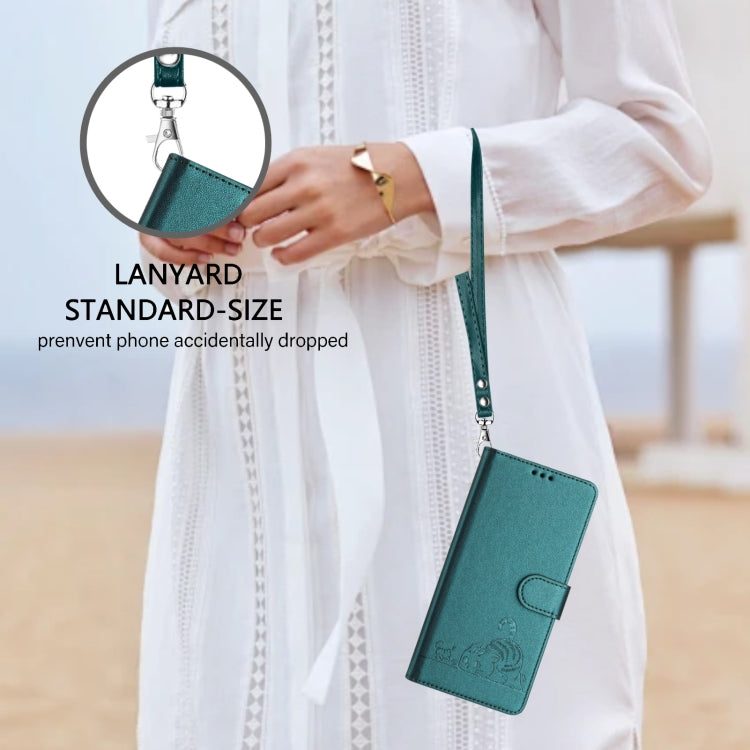 For Google Pixel 9 Pro XL Cat Rat Embossed Pattern RFID Leather Phone Case with Lanyard(Peacock Green) - Google Cases by PMC TechLife | Online Shopping South Africa | PMC TechLife | Buy Now Pay Later Mobicred