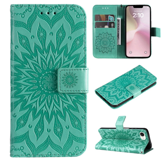 For iPhone SE 2024 Embossed Sunflower Pattern Flip Leather Phone Case(Green) - More iPhone Cases by PMC Jewellery | Online Shopping South Africa | PMC Jewellery | Buy Now Pay Later Mobicred