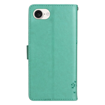 For iPhone SE 2024 Tree & Cat Embossed Pattern Flip Leather Phone Case(Green) - More iPhone Cases by PMC Jewellery | Online Shopping South Africa | PMC Jewellery | Buy Now Pay Later Mobicred