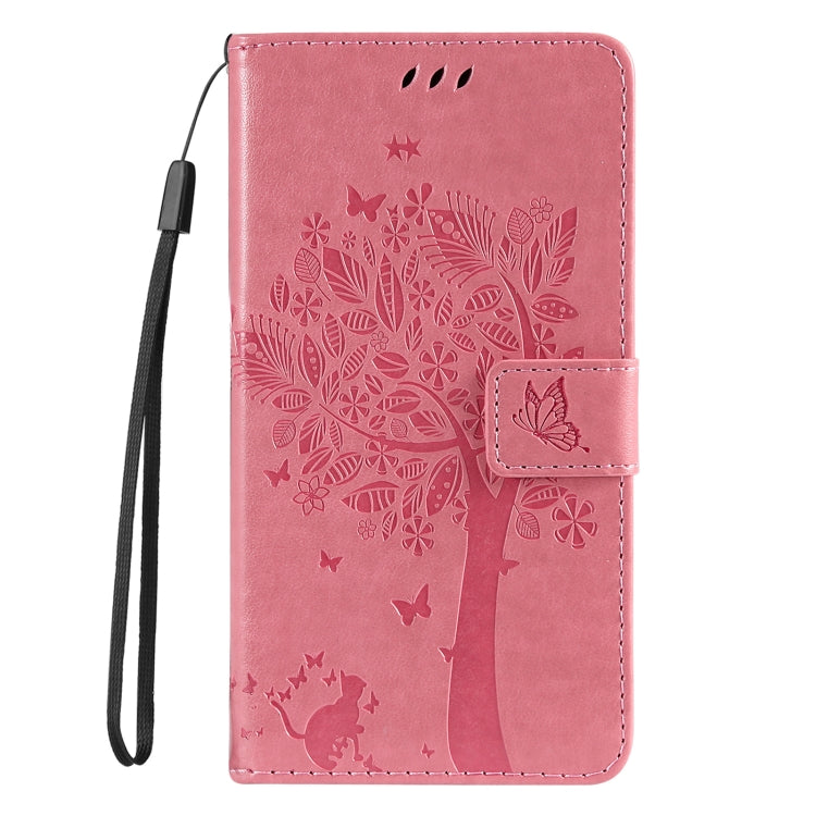 For iPhone 16 Plus Tree & Cat Embossed Pattern Flip Leather Phone Case(Pink) - iPhone 16 Plus Cases by PMC TechLife | Online Shopping South Africa | PMC TechLife | Buy Now Pay Later Mobicred