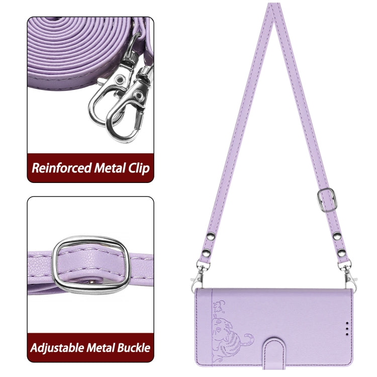 For OPPO Find X7 Ultra Cat Rat Embossed Pattern RFID Leather Phone Case with Lanyard(Purple) - Find X7 Ultra Cases by PMC Jewellery | Online Shopping South Africa | PMC Jewellery | Buy Now Pay Later Mobicred