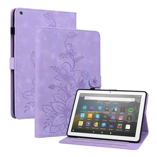 For Amazon Fire HD8 2015-2018 Lily Embossed Leather Tablet Case(Purple) - Amazon by PMC Jewellery | Online Shopping South Africa | PMC Jewellery | Buy Now Pay Later Mobicred