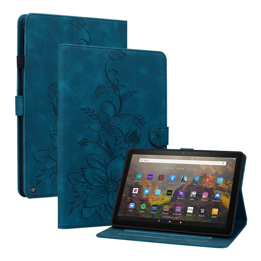 For Amazon Fire HD10 2019/2017 Lily Embossed Leather Smart Tablet Case(Dark Blue) - Amazon by PMC Jewellery | Online Shopping South Africa | PMC Jewellery | Buy Now Pay Later Mobicred