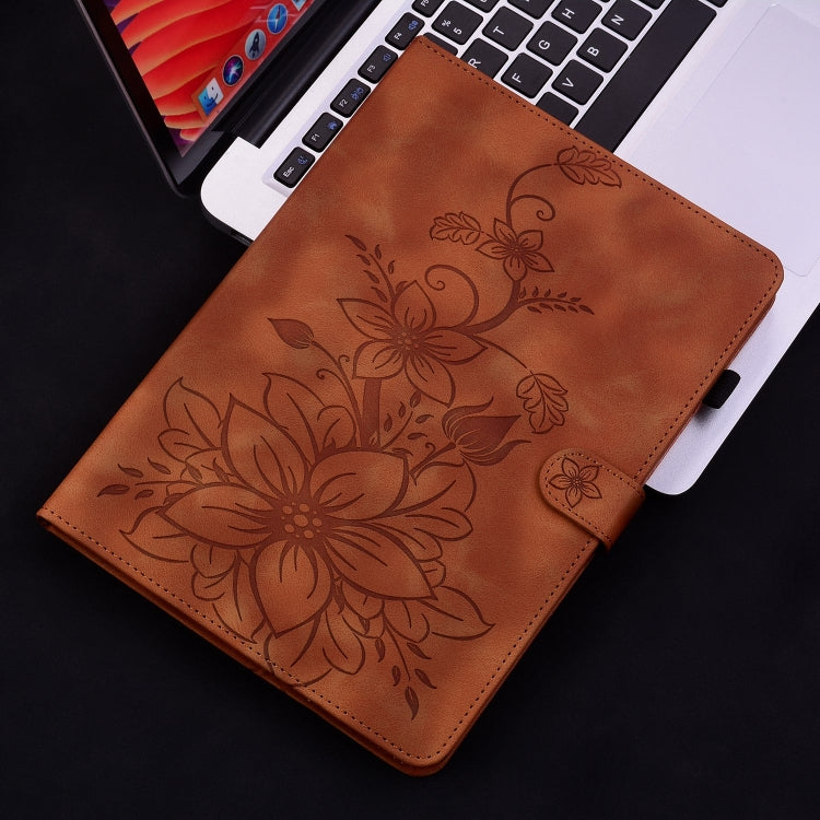 For Lenovo Tab M10 5G 2023 Lily Embossed Leather Tablet Case(Brown) - Lenovo by PMC TechLife | Online Shopping South Africa | PMC TechLife | Buy Now Pay Later Mobicred