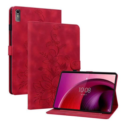 For Lenovo Tab M10 5G 2023 Lily Embossed Leather Tablet Case(Red) - Lenovo by PMC Jewellery | Online Shopping South Africa | PMC Jewellery | Buy Now Pay Later Mobicred