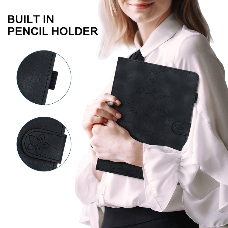 For Lenovo Tab M8 4th Gen TB300FU Lily Embossed Leather Tablet Case(Black) - Lenovo by PMC TechLife | Online Shopping South Africa | PMC TechLife | Buy Now Pay Later Mobicred