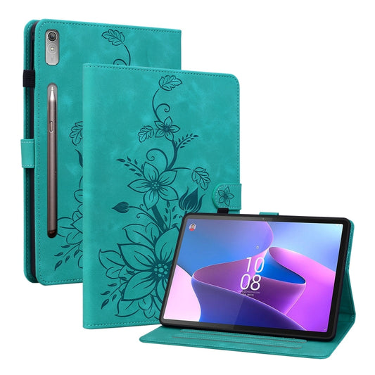 For Lenovo Tab P11 Pro Gen 2 11.2 Lily Embossed Leather Tablet Case(Green) - Lenovo by PMC Jewellery | Online Shopping South Africa | PMC Jewellery | Buy Now Pay Later Mobicred