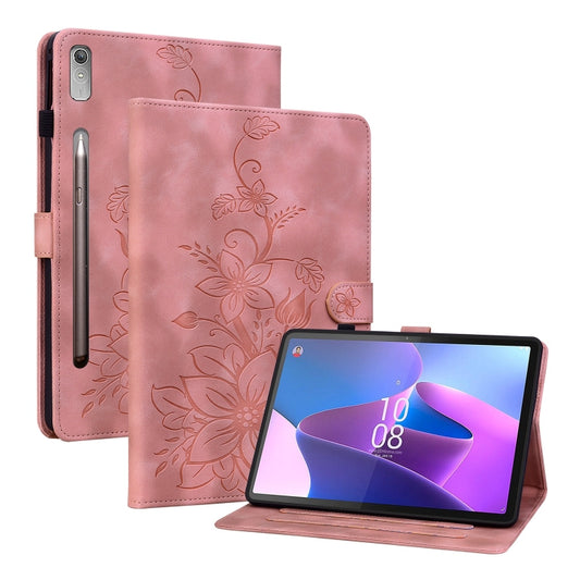 For Lenovo Tab P11 Pro Gen 2 11.2 Lily Embossed Leather Tablet Case(Pink) - Lenovo by PMC Jewellery | Online Shopping South Africa | PMC Jewellery | Buy Now Pay Later Mobicred