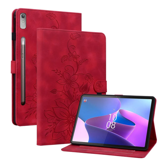 For Lenovo Tab P11 Pro Gen 2 11.2 Lily Embossed Leather Tablet Case(Red) - Lenovo by PMC Jewellery | Online Shopping South Africa | PMC Jewellery | Buy Now Pay Later Mobicred