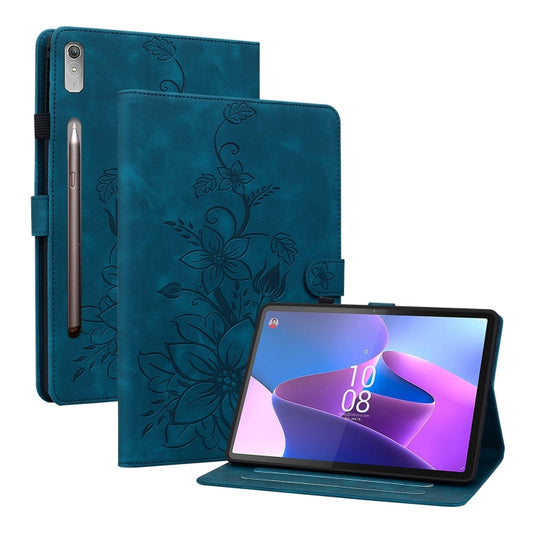 For Lenovo Tab P11 Pro Gen 2 11.2 Lily Embossed Leather Tablet Case(Dark Blue) - Lenovo by PMC Jewellery | Online Shopping South Africa | PMC Jewellery | Buy Now Pay Later Mobicred