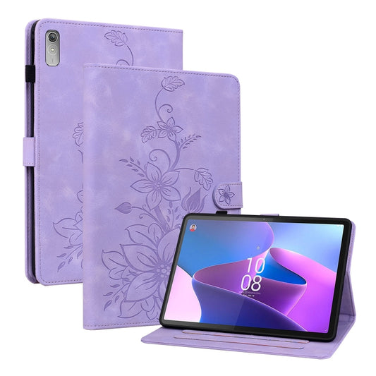 For Lenovo Tab P11 Gen 2 11.5 Lily Embossed Leather Tablet Case(Purple) - Lenovo by PMC Jewellery | Online Shopping South Africa | PMC Jewellery | Buy Now Pay Later Mobicred