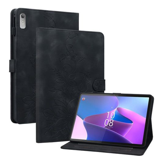 For Lenovo Tab P11 Gen 2 11.5 Lily Embossed Leather Tablet Case(Black) - Lenovo by PMC Jewellery | Online Shopping South Africa | PMC Jewellery | Buy Now Pay Later Mobicred