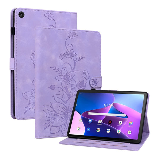 For Lenovo Tab M10 Plus 10.6 3rd Gen Lily Embossed Leather Tablet Case(Purple) - Lenovo by PMC Jewellery | Online Shopping South Africa | PMC Jewellery | Buy Now Pay Later Mobicred