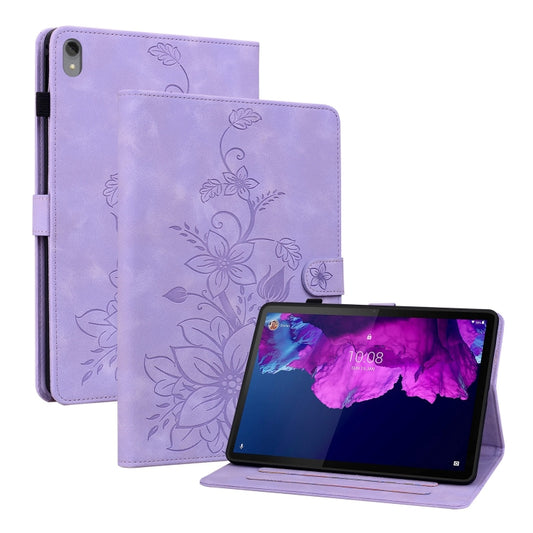 For Lenovo Tab P11 /Xiaoxin Pad Plus Lily Embossed Leather Tablet Case(Purple) - Lenovo by PMC Jewellery | Online Shopping South Africa | PMC Jewellery | Buy Now Pay Later Mobicred